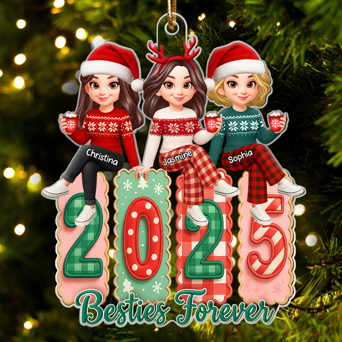 Besties Forever Coquette Style 2025 - Personalized Acrylic Ornament - Christmas Gift for Besties