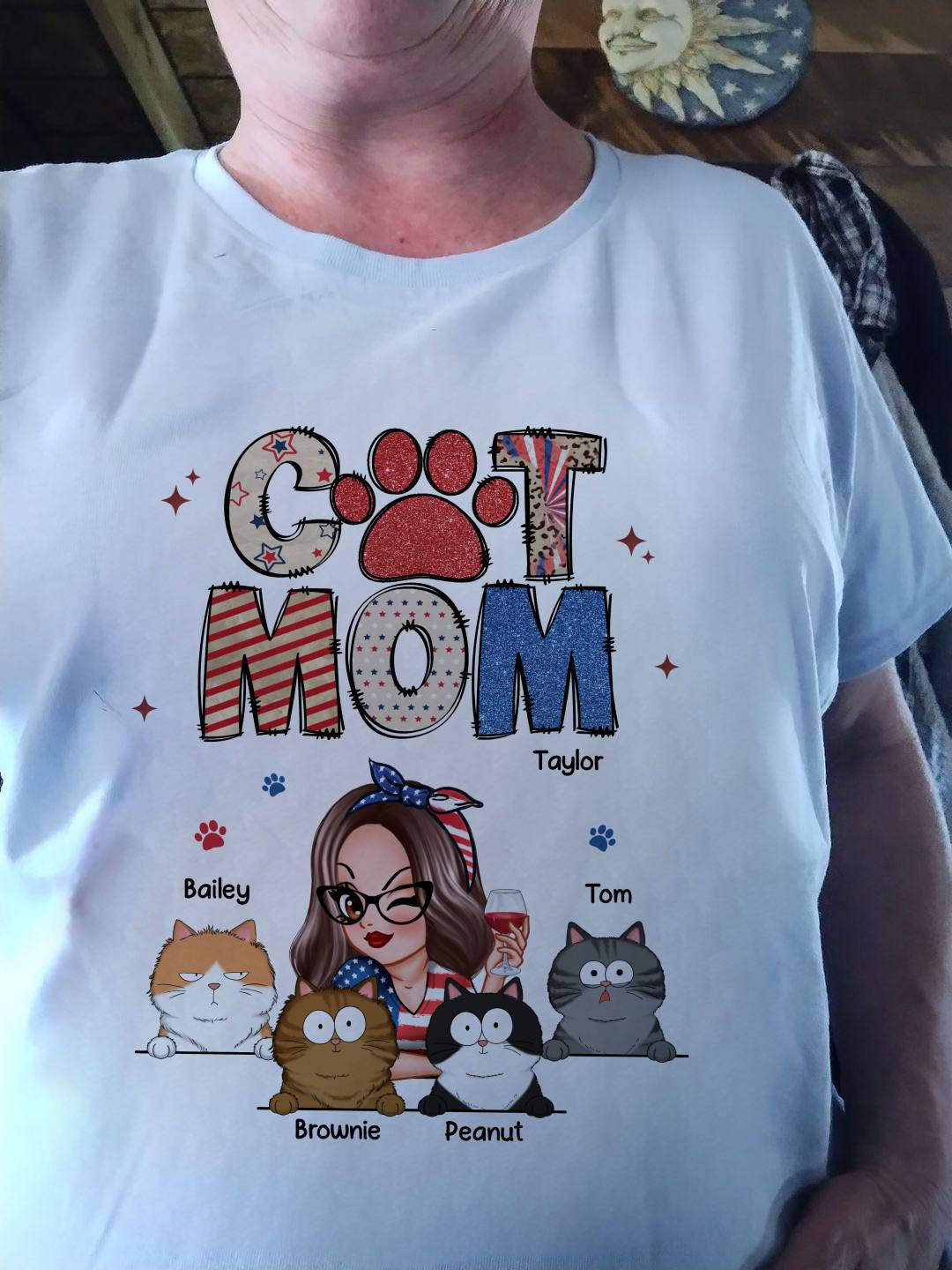 Cat Mom Sparkly Pattern Personalized Shirt, Gift For Cat Mom
