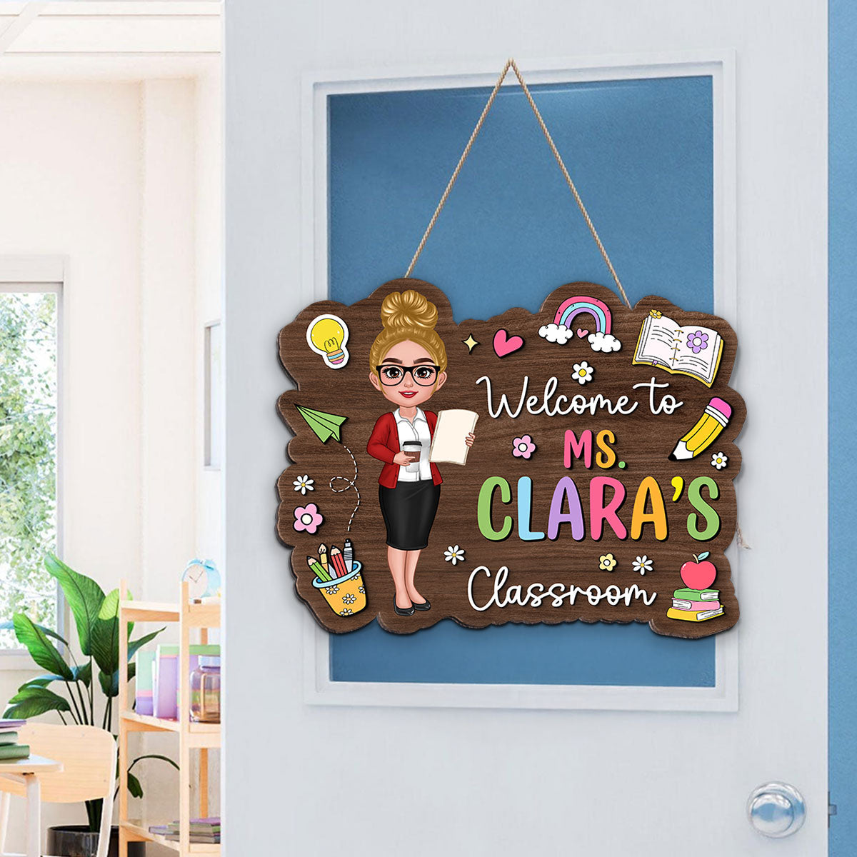 Teacher Colorful Personalized Wood Sign, Back To School Gift