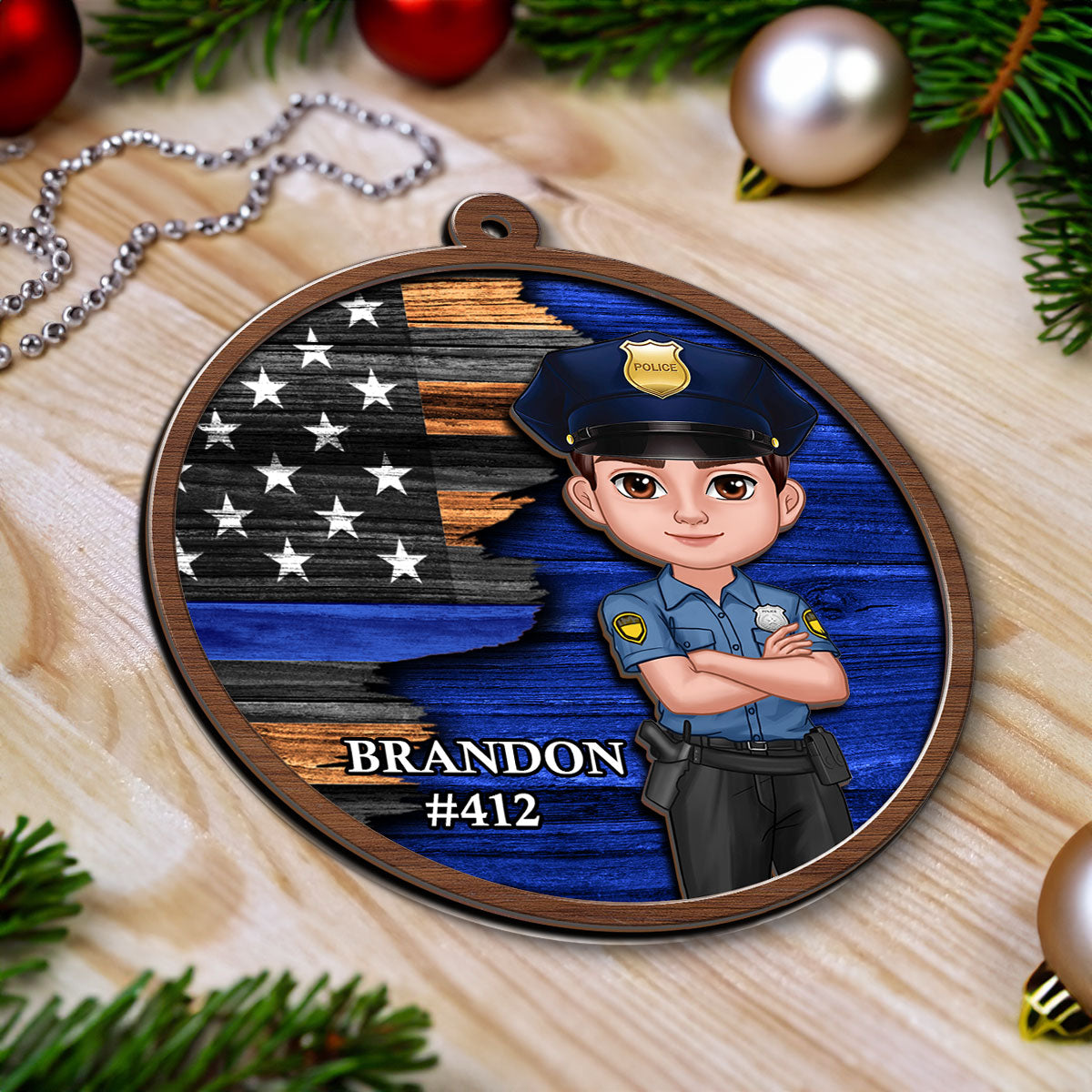 Half Flag Police Firefighter Nurse Personalized 2-Layer Wooden Ornament
