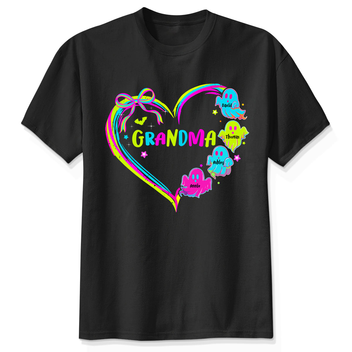 Halloween Preppy Style Neon Colors Boo Kids Names Grandma Heart Personalized Shirt