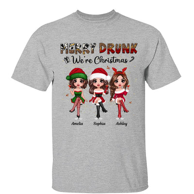 Merry Drink We‘re Christmas Besties Best Friends Personalized Shirt