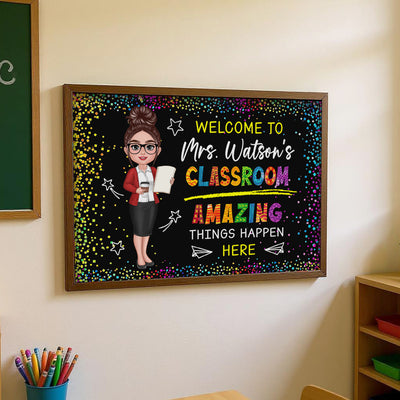 Classroom Amazing Things Happen Here Personalized Motivational Poster, Teacher Classroom Decor