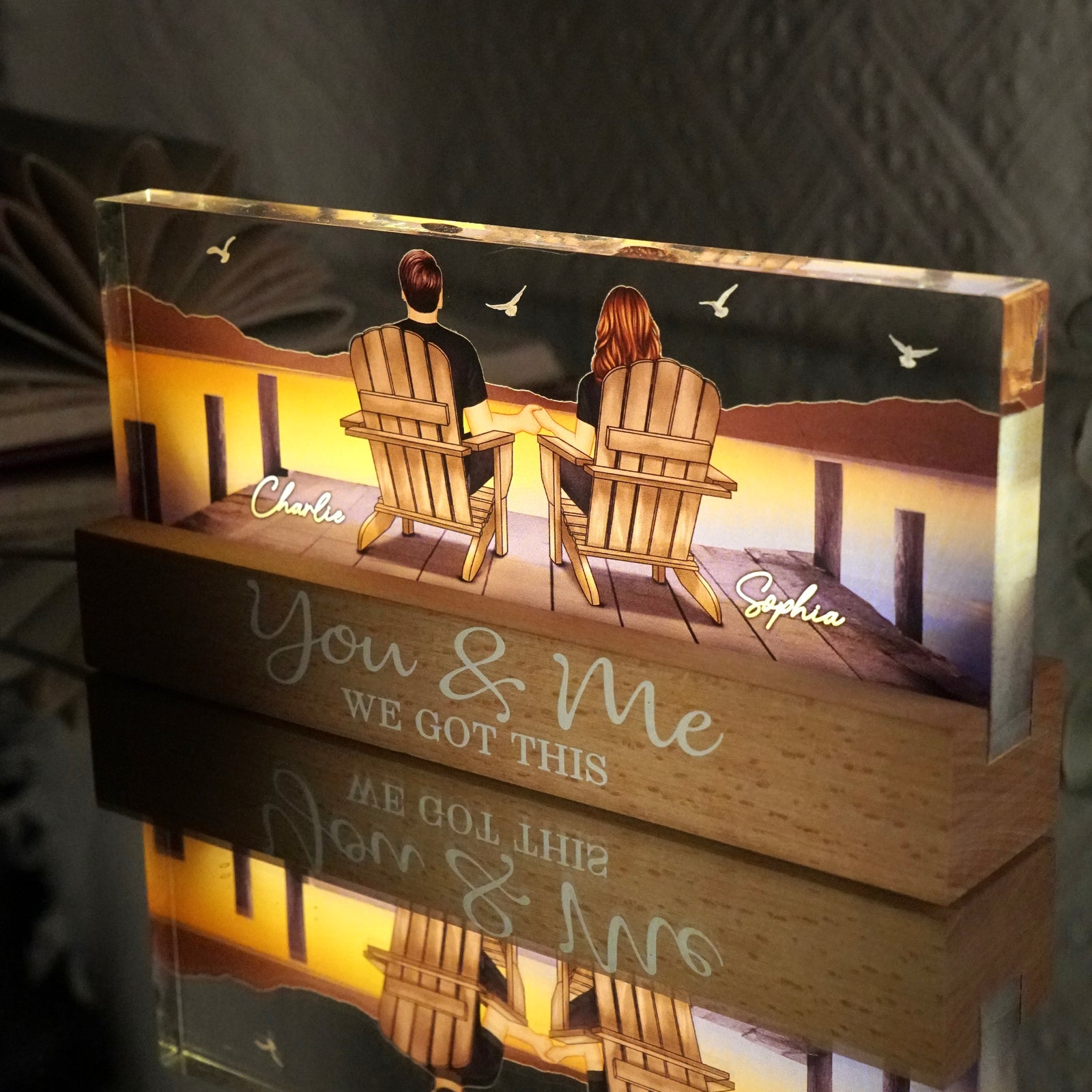 Couple Sitting On The Bridge, Lake Dock Personalized Acrylic Block LED Night Light, Heartfelt 2025  Gift For Couple, For Her, Girlfriend, Wife