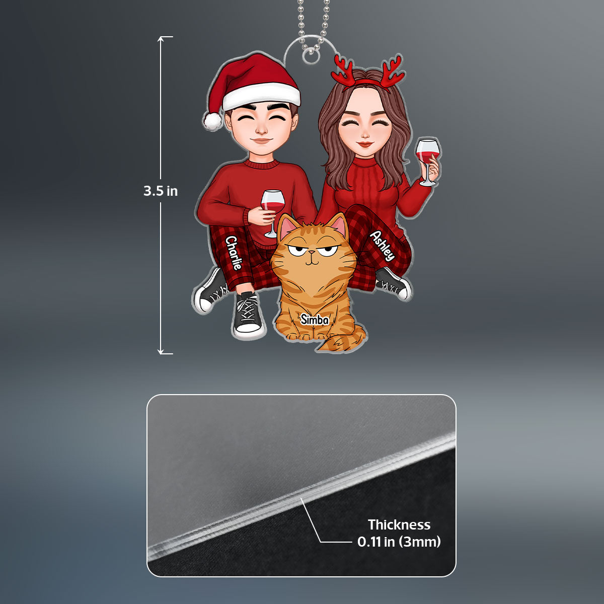 Cute Couple Sitting With Fluffy Funny Expression Cats Personalized Acrylic Ornament
