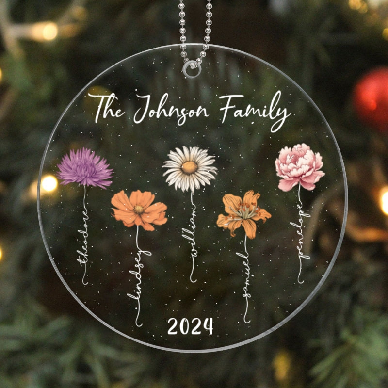 Birth Month Flower Christmas Family Personalized Acrylic Ornament