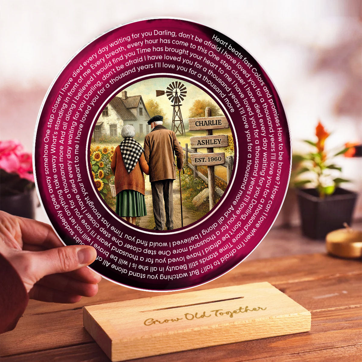 Couple Growing Old Together Personalized Vinyl Lyrics Record - Acrylic Song Plaque,  Gift, Anniversary Gift For Couple, For Him, For Her, Husband, Wife