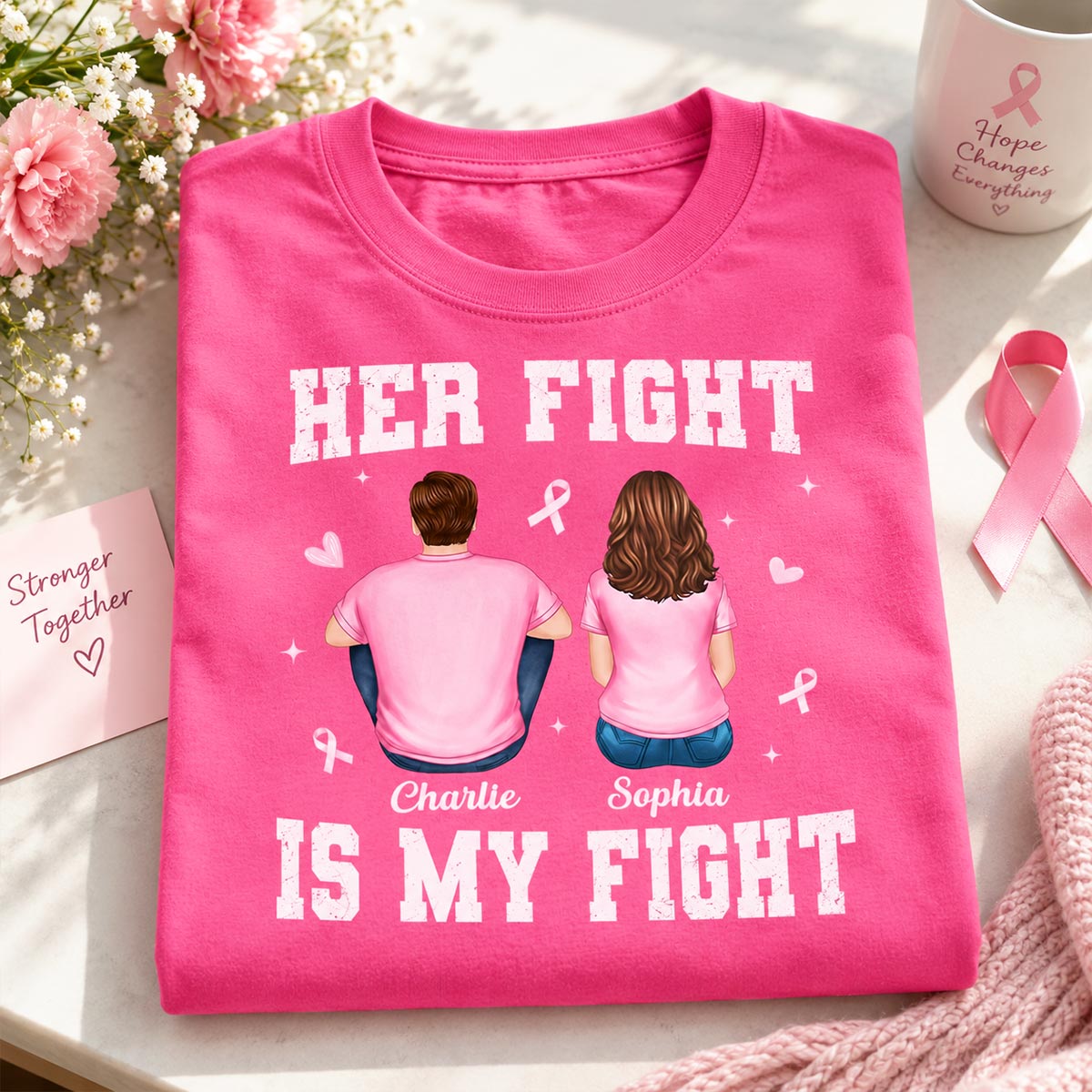 Her Fight Is My Fight - Personalized Shirt - Breast Cancer Awareness Support