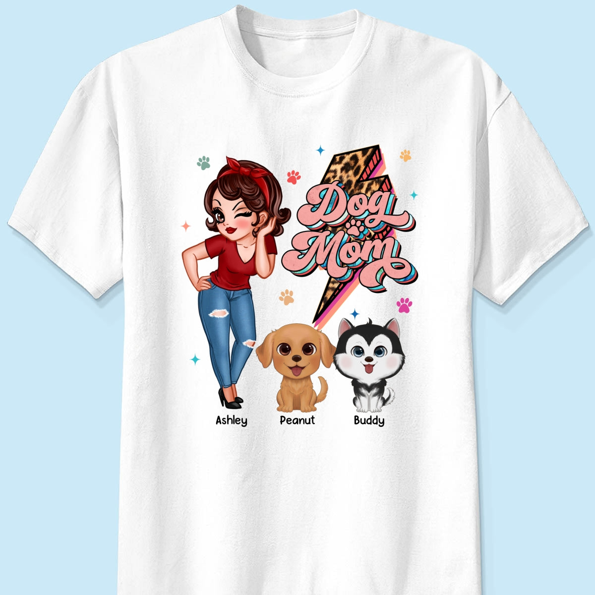 Dog Mom Retro Leopard Lightning Personalized Shirt