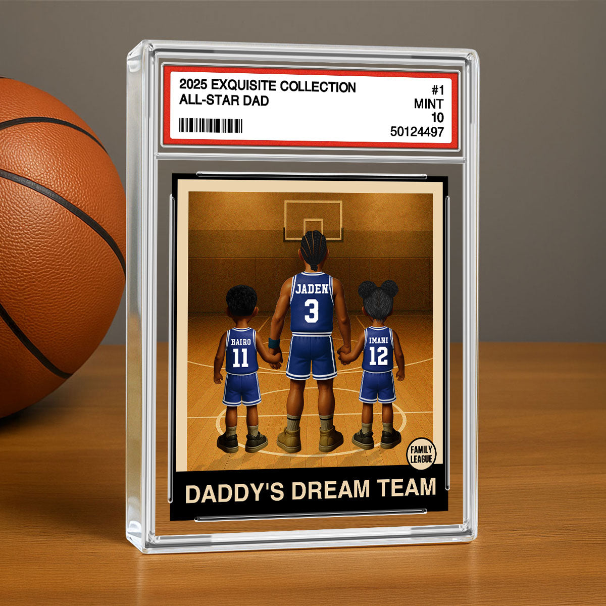 Basketball No. 1 Dad Man & Kids Trading Card Style Personalized Acrylic Block Plaque