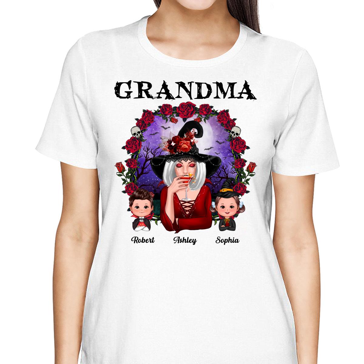 Halloween Roses Frame Grandma With Grandkids Personalized Shirt