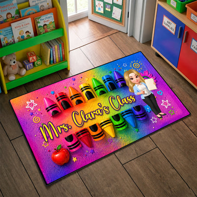 Colorful Crayon Art Teacher - Personalized Doormat - Back To School Gift For Teachers, Classroom Decors