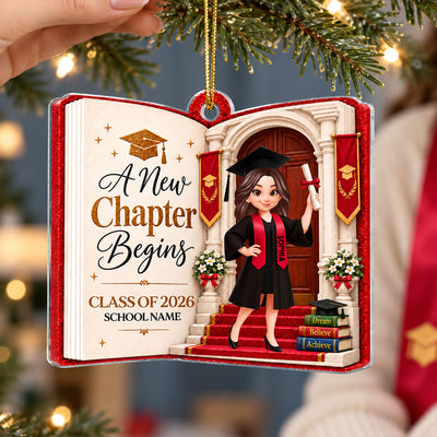 A New Chapter Begins Graduation Book 2D Flat - Personalized Acrylic Ornament – Class of 2026 2027 Senior Keepsake Gift