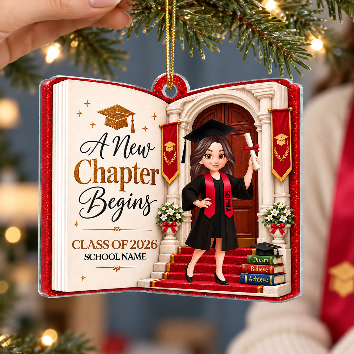 A New Chapter Begins Graduation Book 2D Flat - Personalized Acrylic Ornament – Class of 2026 2027 Senior Keepsake Gift