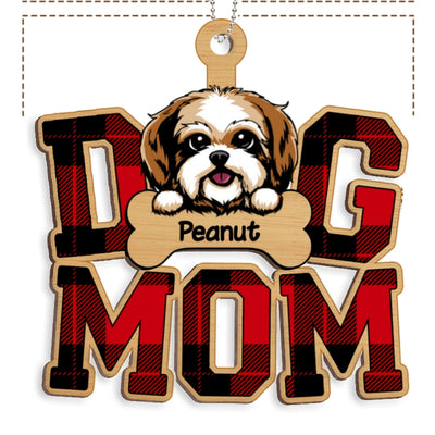 Dog Mom Checkered Personalized Christmas Wooden Ornament