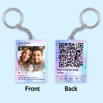 Family Couple Best Friend Photo Message & Favorite Song QR Code Personalized Acrylic Keychain