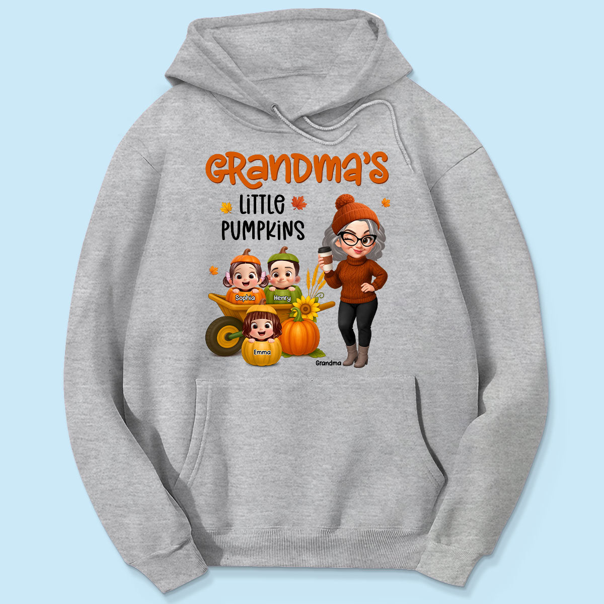 Grandma's Litttle Pumpkins Pretty Grandma And Kids Personalized Shirt, Fall Season gift