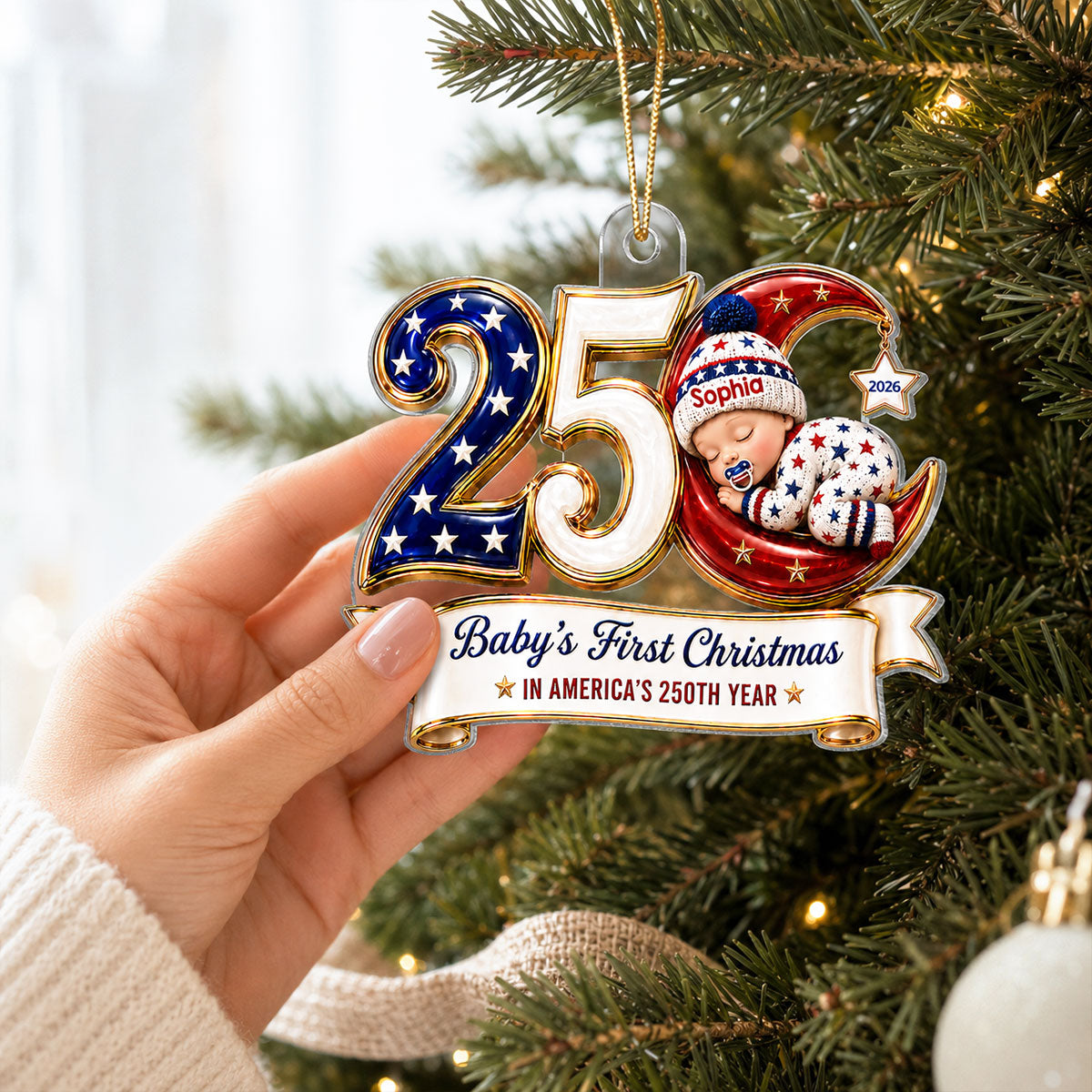 Baby’s First Christmas 2026 2D Flat - Personalized Acrylic Ornament - 250 Years of America Patriotic Keepsake