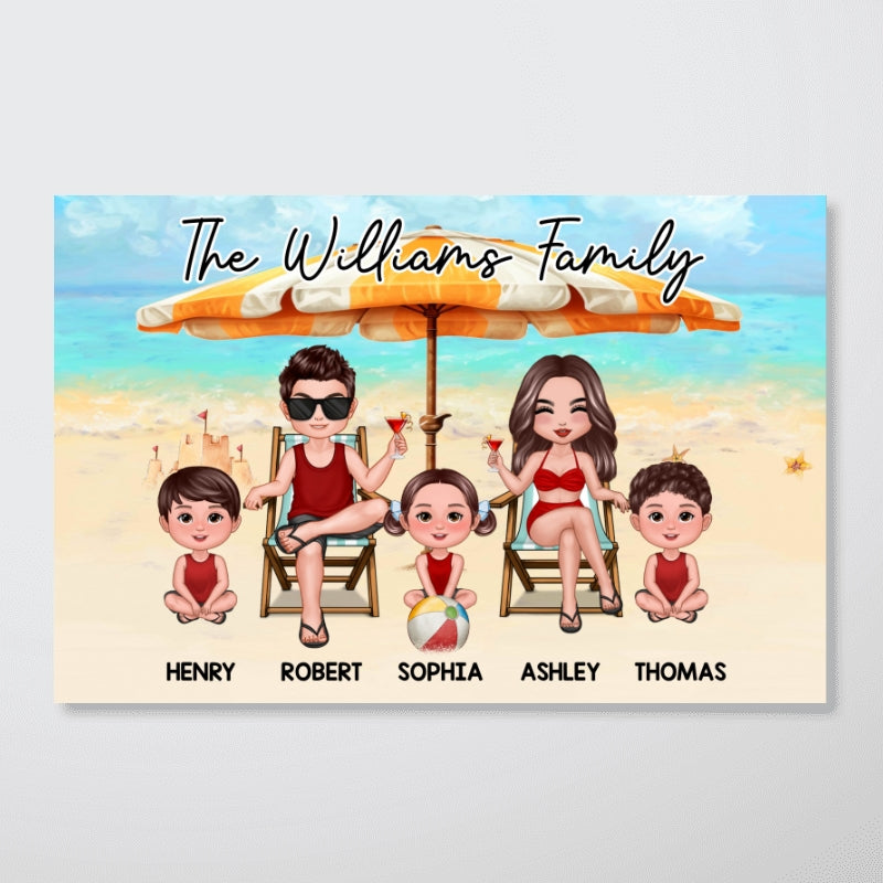 Pretty Doll Family Summer At Beach Personalized Horizontal Poster
