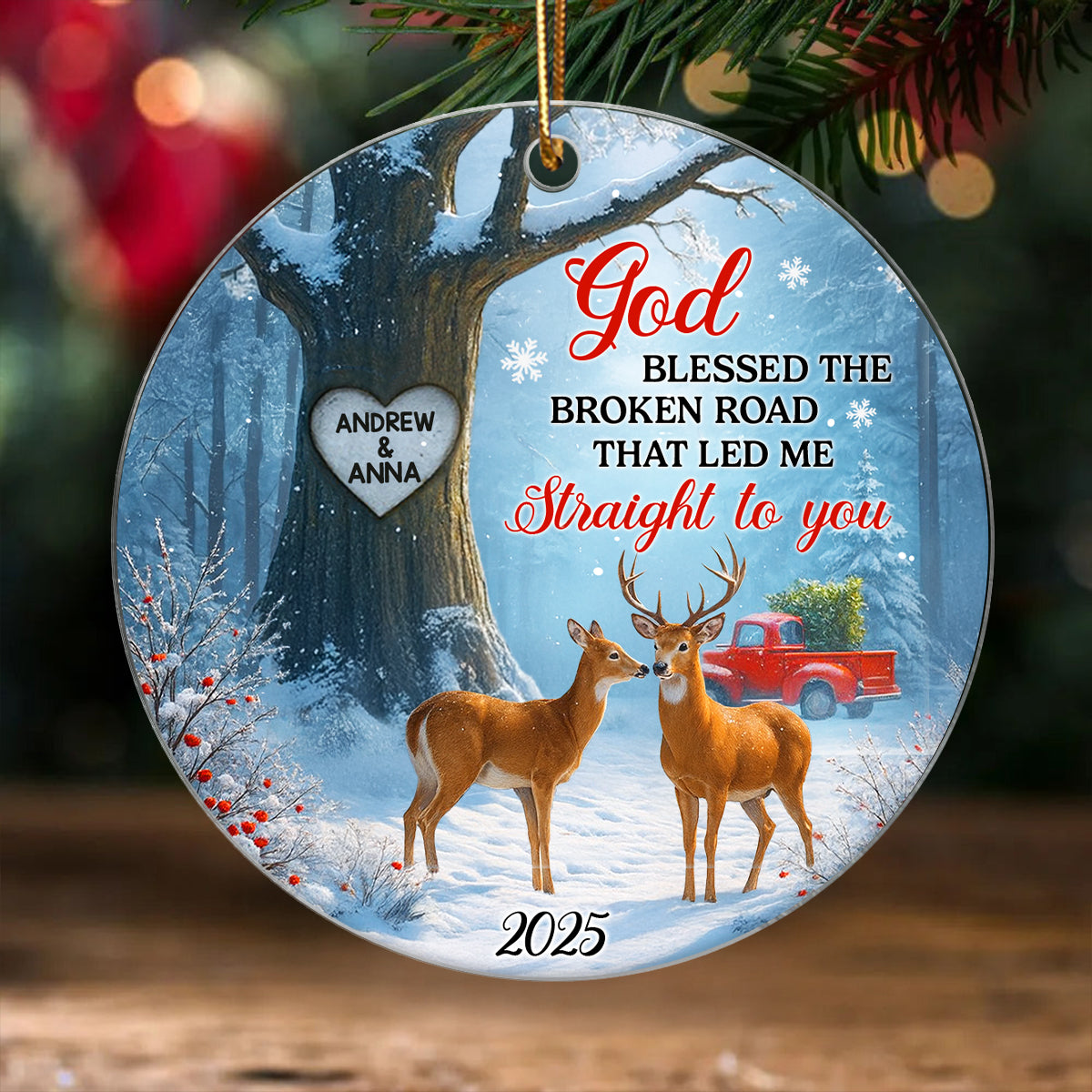 God Bless the Broken Road Couple Personalized Acrylic Ornament, Christmas Gift for Couples