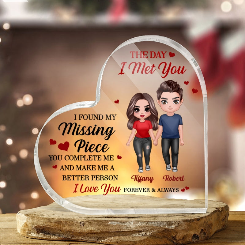 Doll Couple Standing Found My Missing Piece Gift For Him For Her Personalized Heart Acrylic Plaque