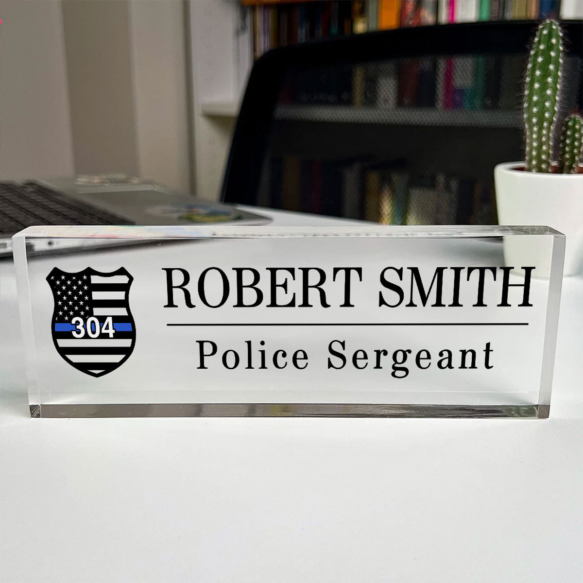 Police Thin Blue Line Personalized Personalized Acrylic Desk Name Plate, Office Decor, Appreciation Gift