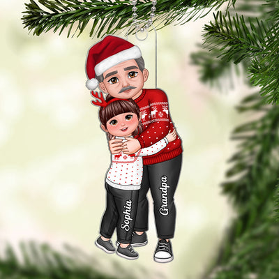 Grandpa & Grandkid Hugging New Face Christmas Gift For Grandpa Grandchildren Personalized Acrylic Ornament