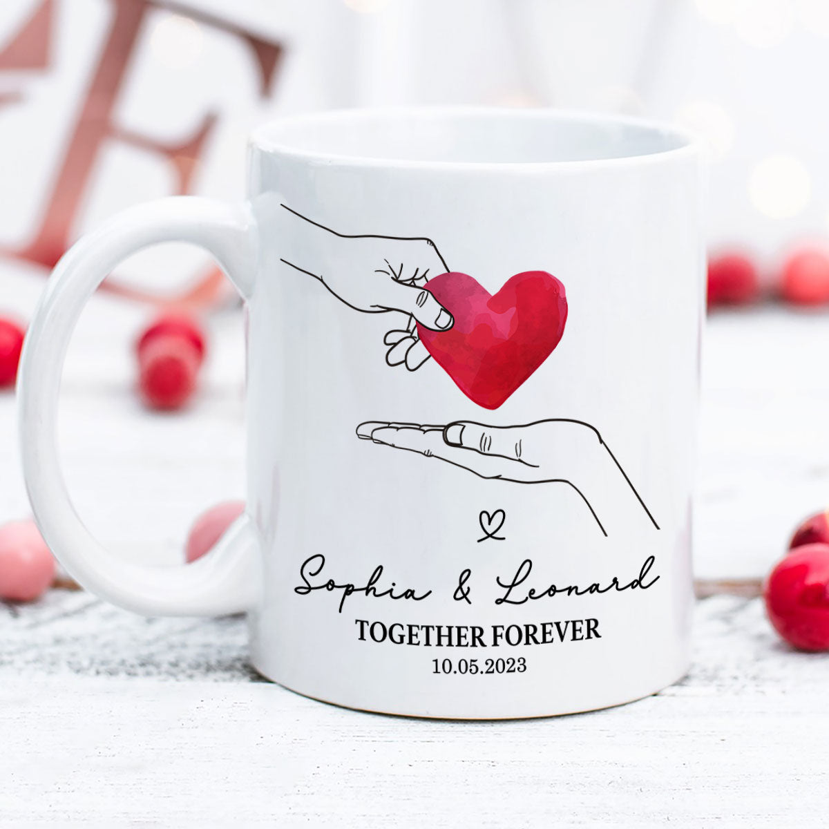 Give You My Heart Couple Hands Personalized Mug,  gift, Anniversary gift for Couples