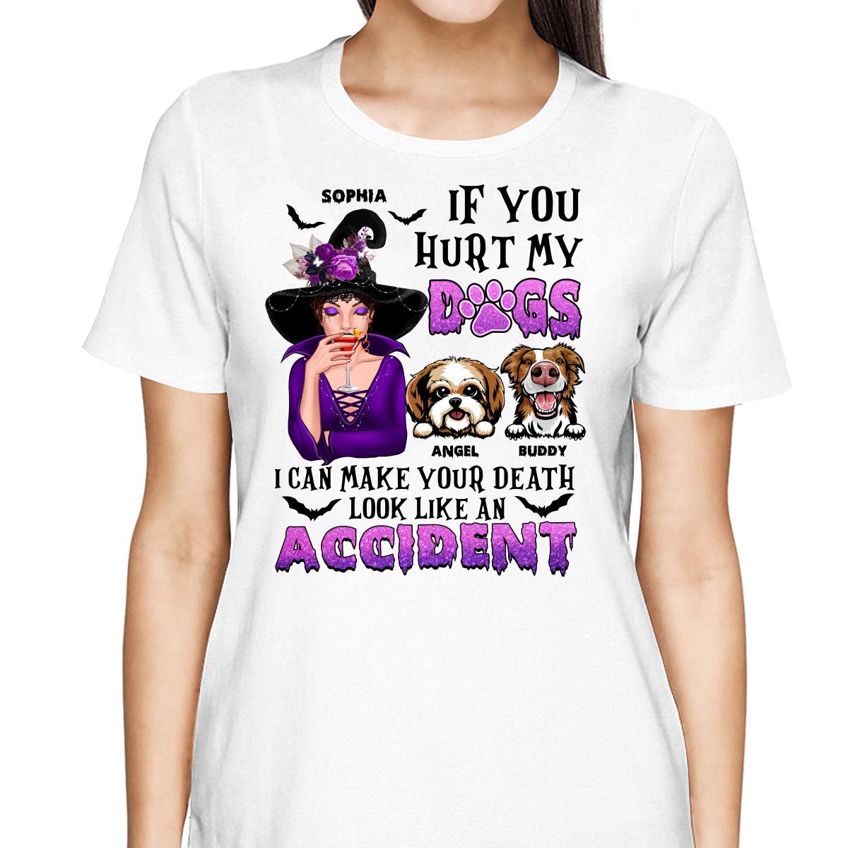 If You Hurt My Dogs Witch Halloween Cute Watercolor Dog Personalized Shirt