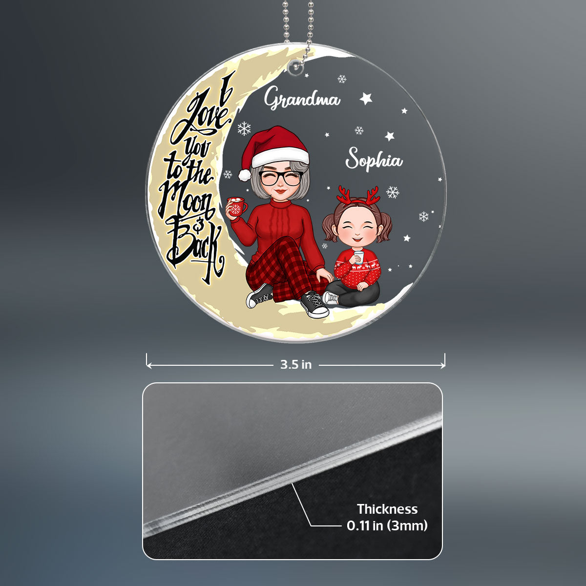 Cute Grandma & Grandkids On Yellow Moon Personalized Acrylic Ornament