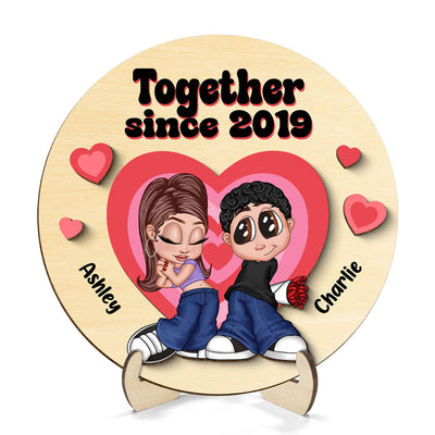 Y2K Couple Hearts Personalized 2-layer Wooden Plaque,  Unique Valentine's Day Gift For Him, Gift For Her