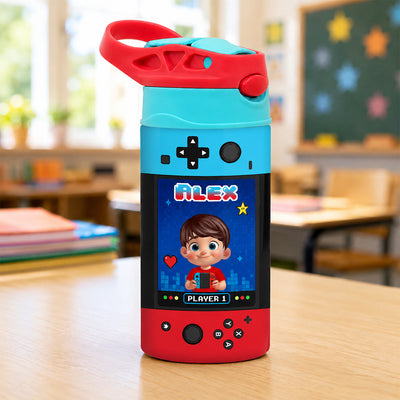 Gaming Controller Theme Cute Gamer Kid - Personalized Kid Insulated Water Bottle - Stainless Steel Toddler Cups with Straws, BPA Free, Leak-Proof
