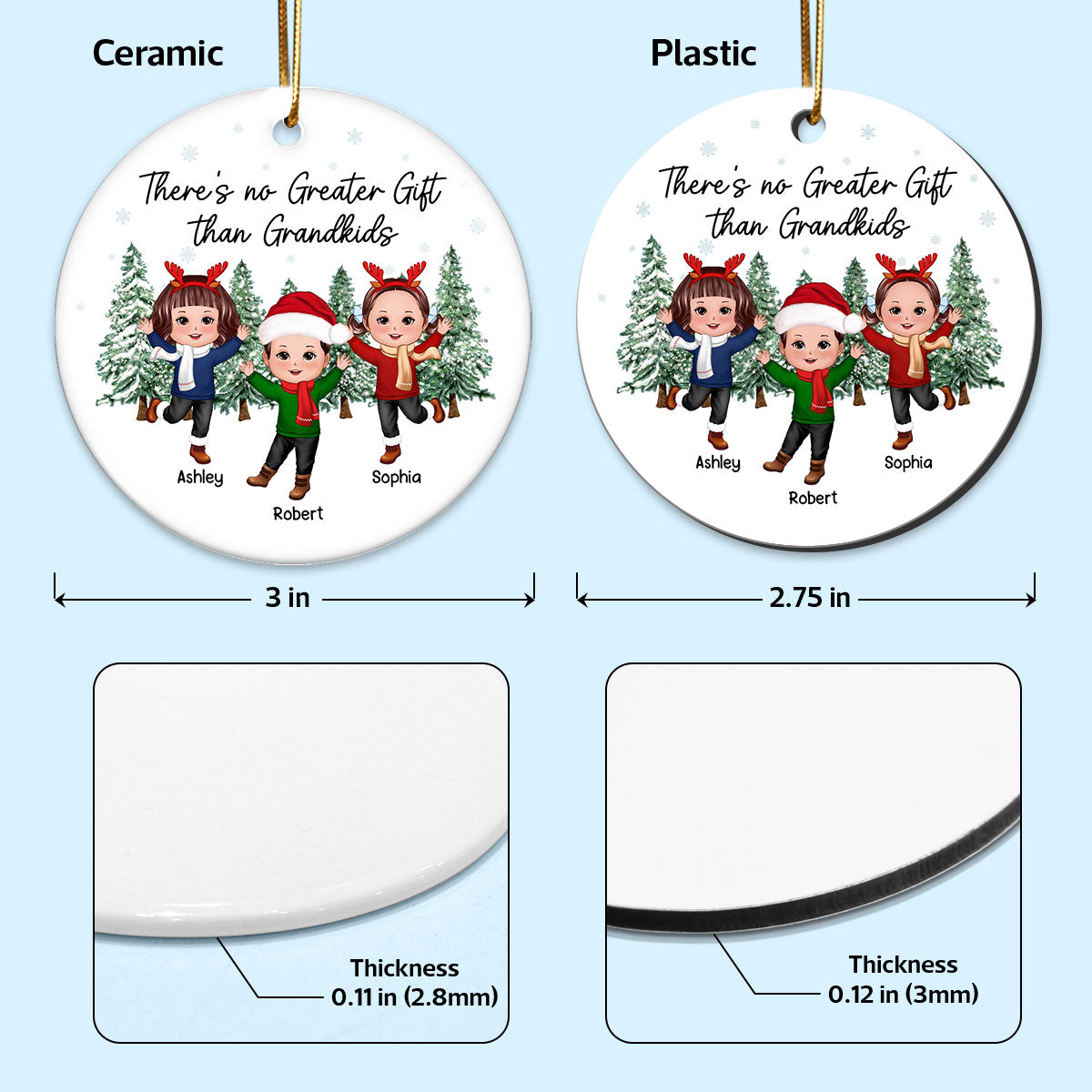 Our Grandkids Happy Doll Kids Christmas Tree Background Personalized Circle Ornament
