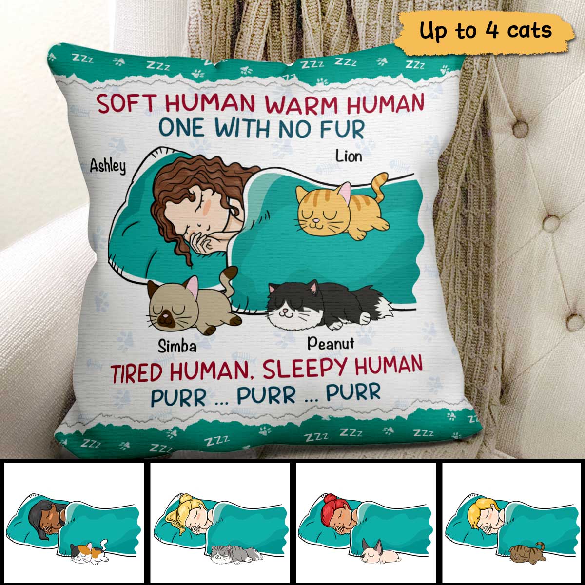 Soft Human Warm Human Cat Mom Personalized Pillow