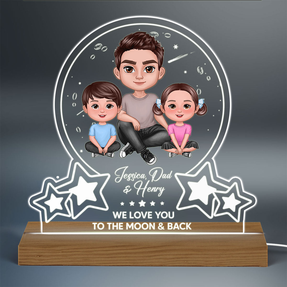 Moon Stars Dad Grandpa Love You To The Moon Personalized Warm Acrylic Custom Shape LED Night Light