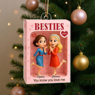 Besties XOXO Pretty Girls Toy Box Style - Personalized Acrylic Ornament - Christmas Gift For Best Friends