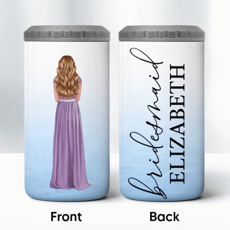 Watercolor Bride Maid Of Honor Bridesmaid Proposal Gift Bachelorette Party Personalized 4 In 1 Can Cooler