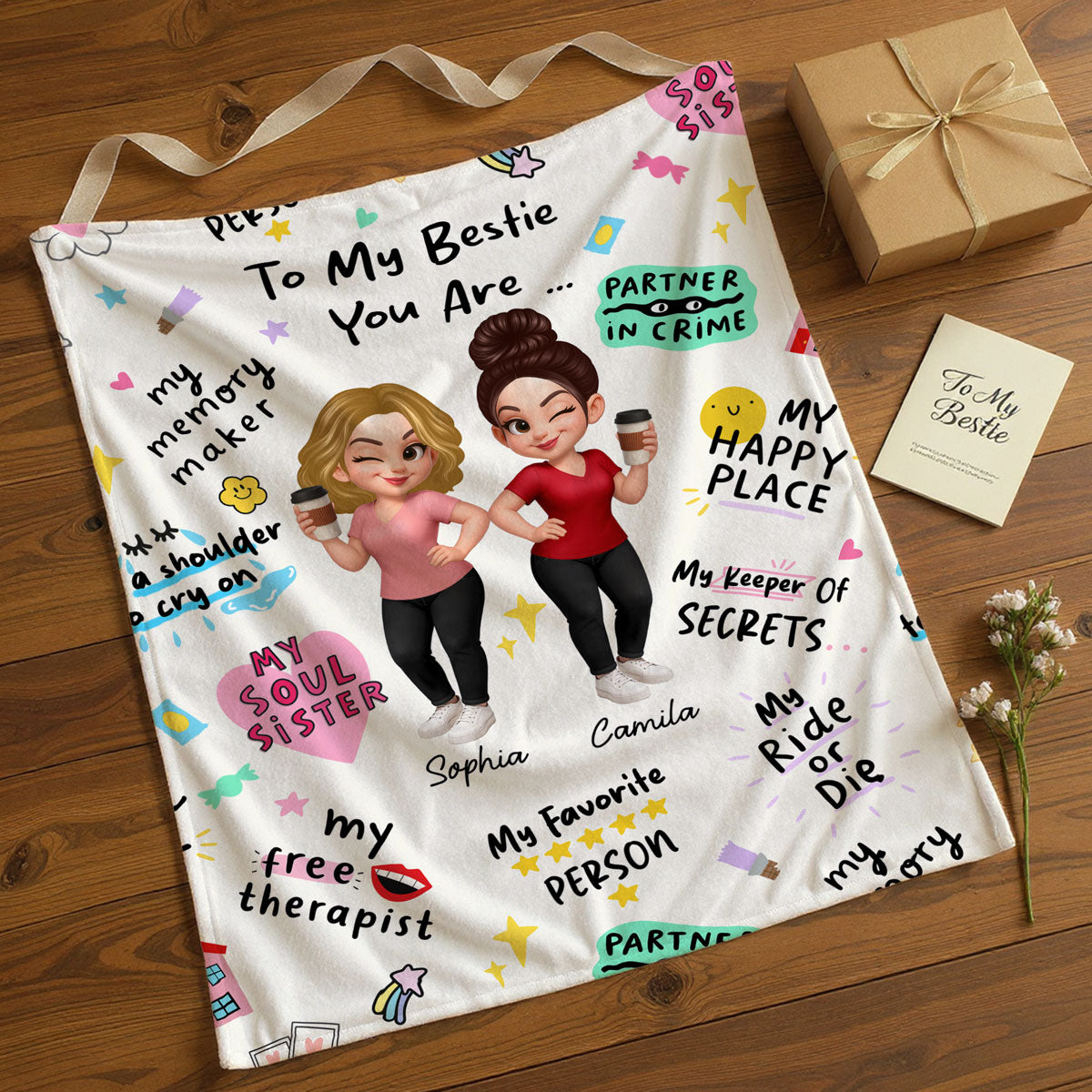 You Are My Bestie Fav Person Soul Sister Colorful Pretty Best Friends Personalized Fleece Blanket