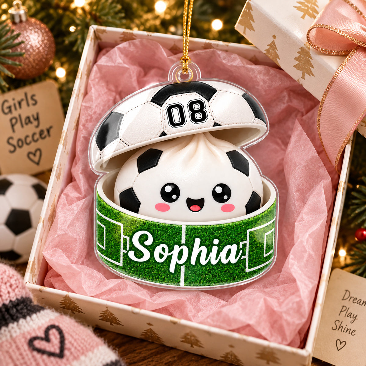 Custom Soccer Dumpling Squishy Style - Personalized Acrylic Ornament - Christmas Gift for Daughter, Son, Grandkids