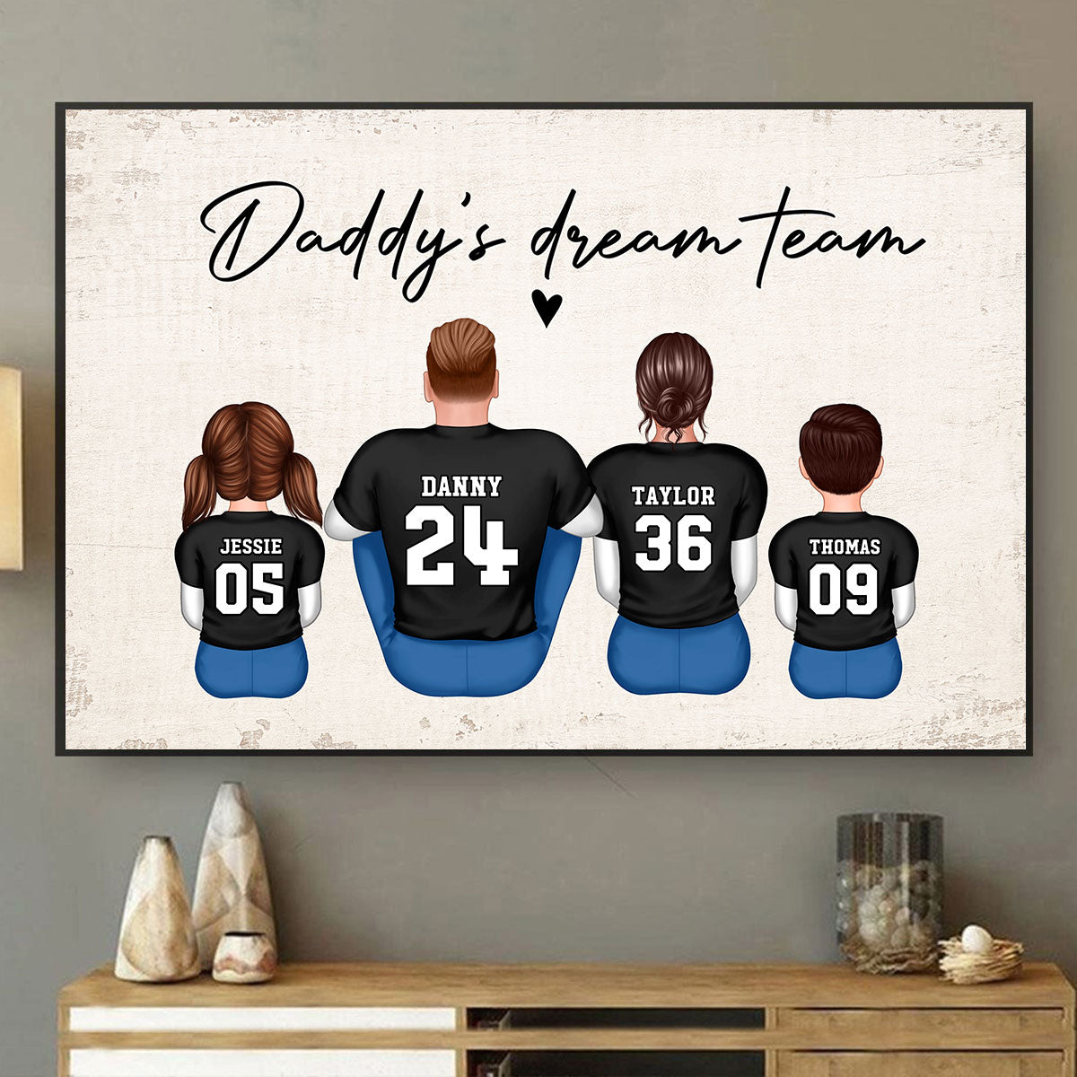 Daddy's Team Football Family Sitting Personalized Poster, Gift For Family, Dad, Grandpa, Husband
