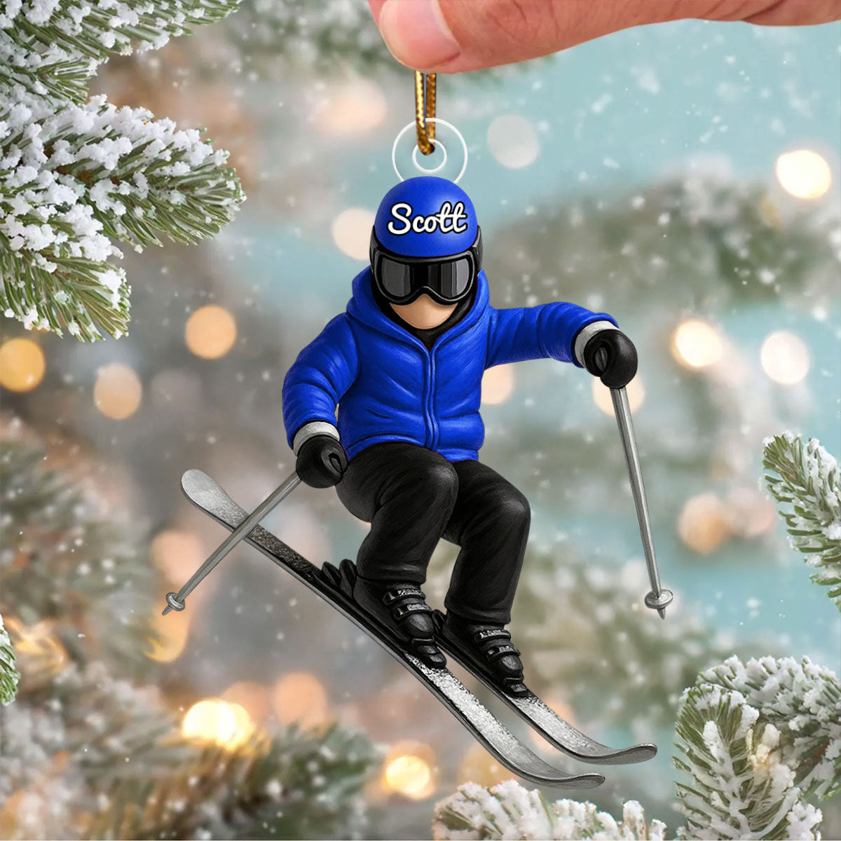 Custom Skiing in Winter - Personalized Acrylic Ornament - Christmas Gift For Skiing Lovers, Gift For Skier, Winter Ski Decor