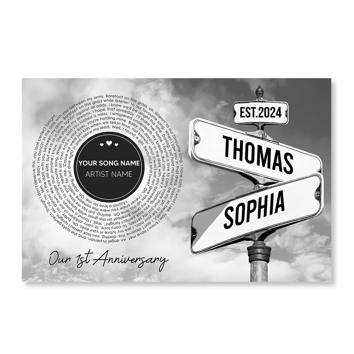 Vintage Crossroads Street Sign Song Lyrics Art Personalized Poster, Anniversary  Gift For Girlfriend Boyfriend Wife Husband