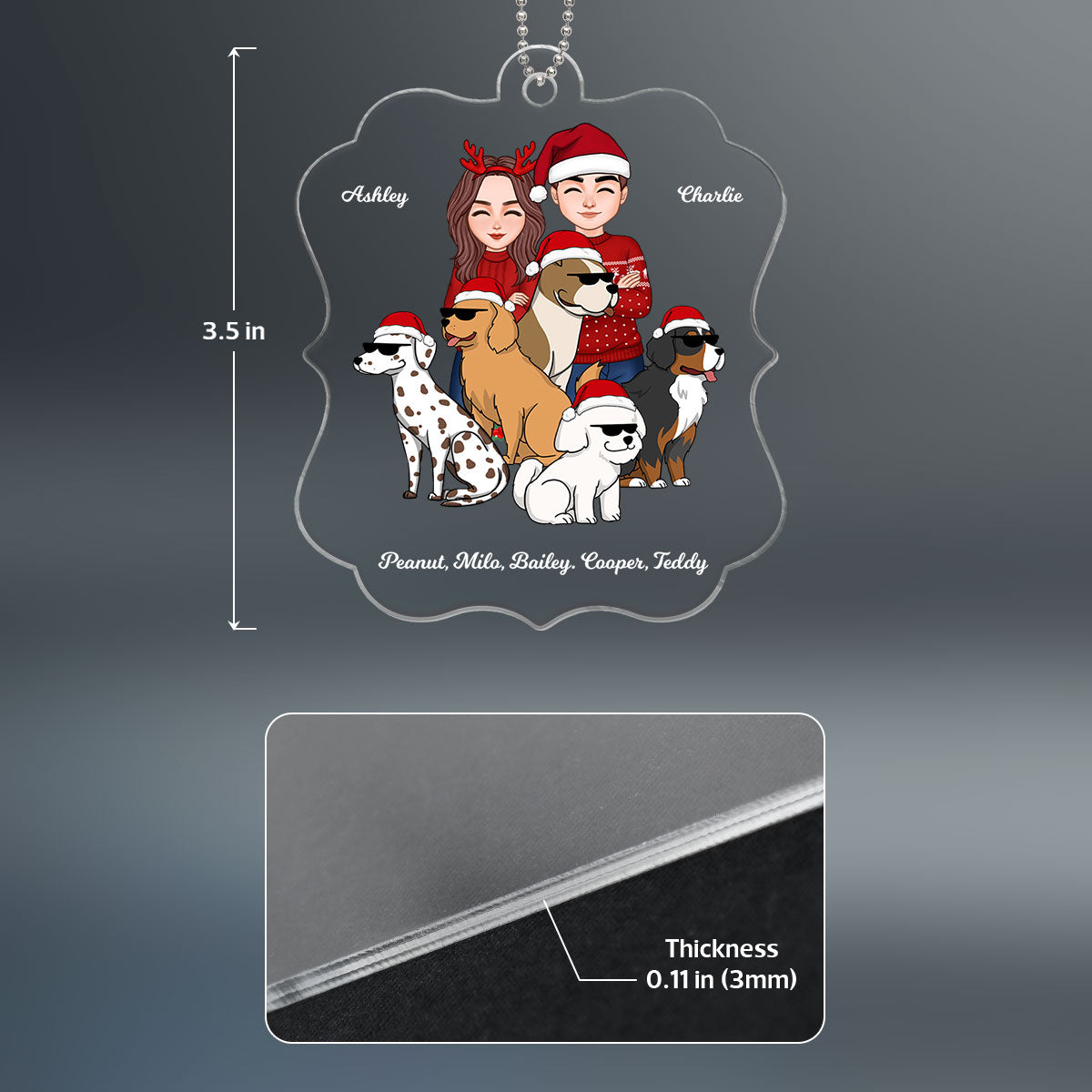 Cool Couple Standing With Funny Dogs Cartoon Personalized Acrylic Ornament