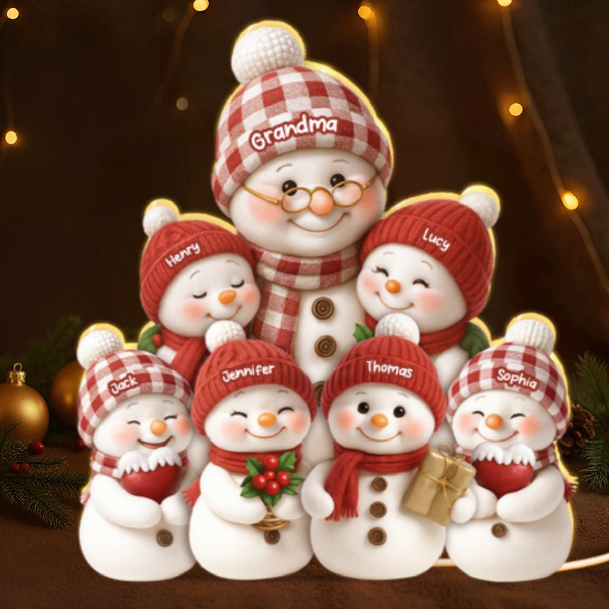 Snowman Grandma & Grandkids Together - Personalized Light Box - Christmas Gift for Grandma