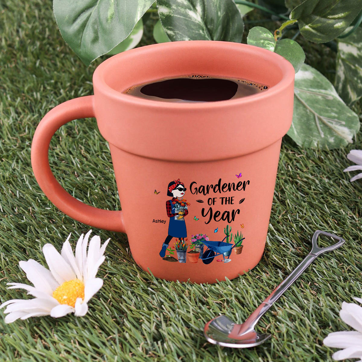Gardener Of The Year Funny Cartoon Plant Lady Personalized Plant Pot Ceramic Mug