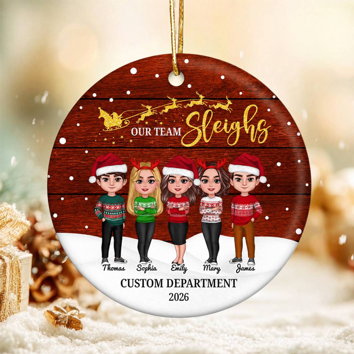 Snowy Our Team Sleighs Best Team Ever - Personalized Ceramic Ornament, Company Christmas Gift For Staff, For Employees