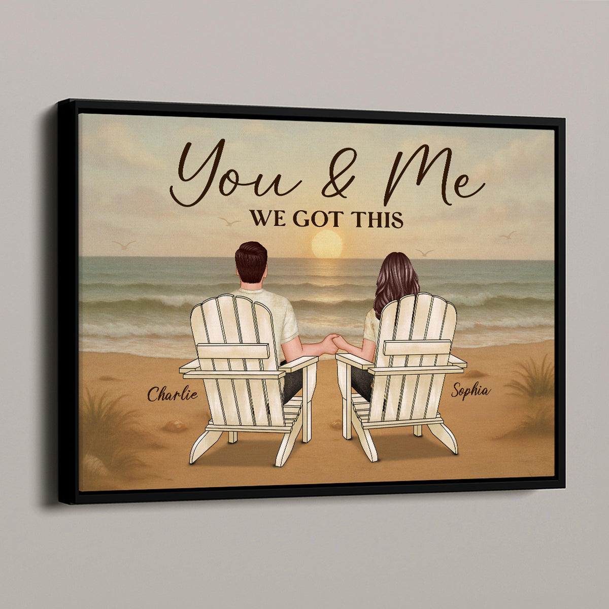 Vintage Retro Couple Beach Landscape Personalized Poster, Gift For Him, For Her