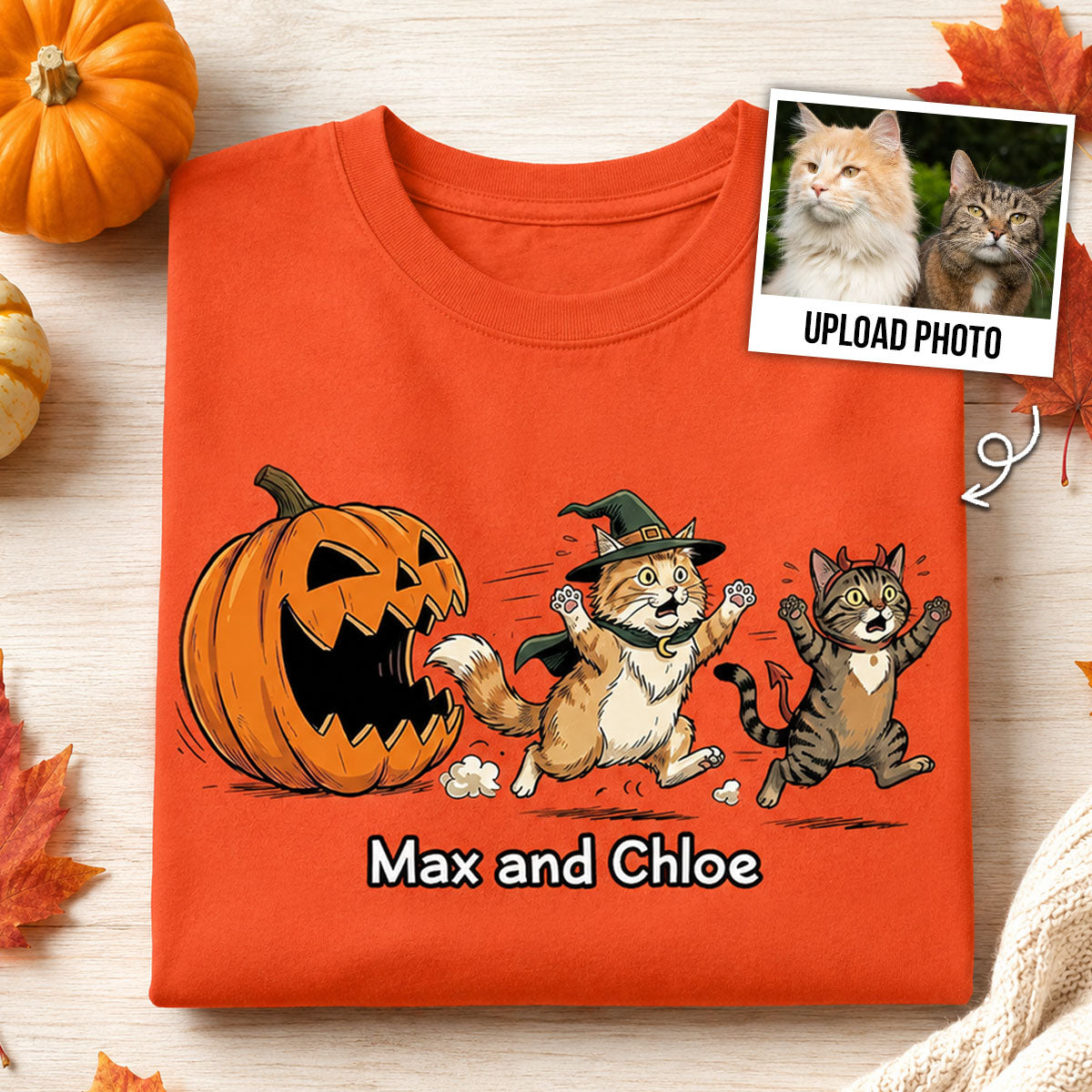 Funny Halloween Cat Dog Upload Photo - Personalized Shirt - Gift For Cat Lovers, Dog Lovers