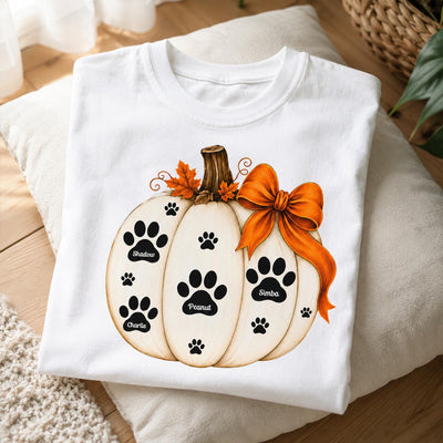Pumpkin Paw Prints With Pet Names - Personalized Shirt - Cute Fall Gift For Dog Cat Lovers