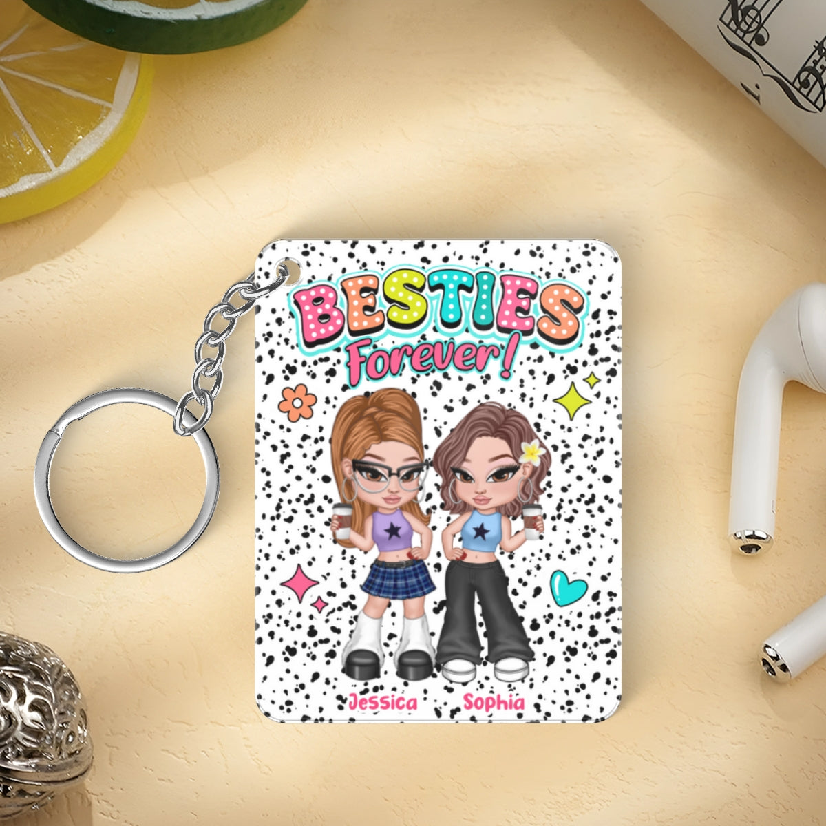 Y2K Besties Dalmation Dot Colorful Pattern Personalized Acrylic Keychain